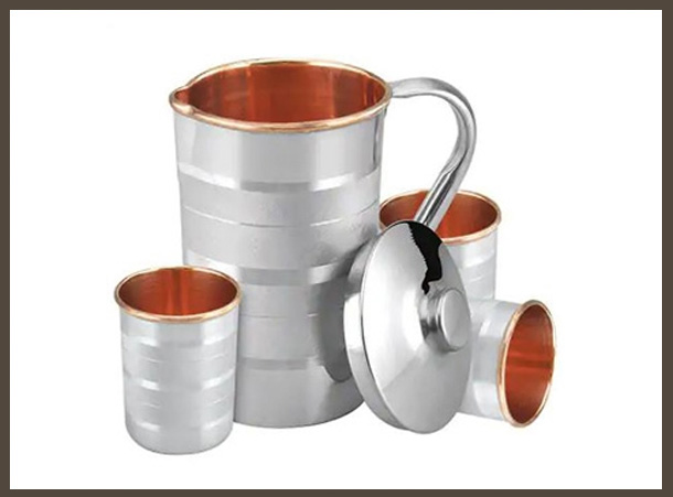 Copper Water Bottles, Jug and Glasses