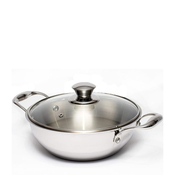 Zinel 5030 Tri-Ply kadai with Glass Lid, 1.6L-20cm, Stainless Steel