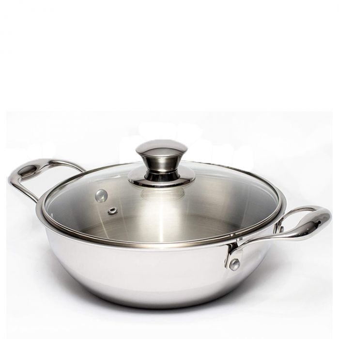 Zinel 5036 Tri-Ply kadai with Glass Lid, 4.3L-26cm, Stainless Steel