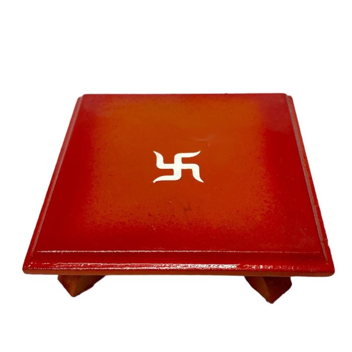 Wooden Red Chowki (Patla) Large Square