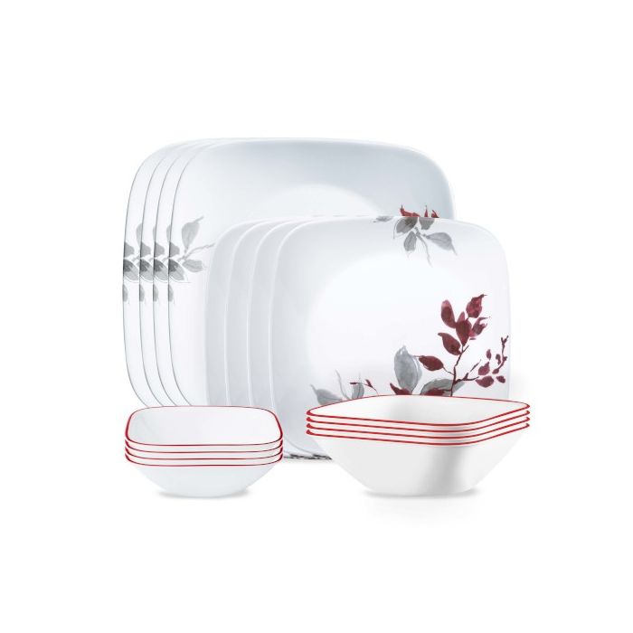 Corelle Kyoto Leaves Square 16pc Dinner Set - No Mug