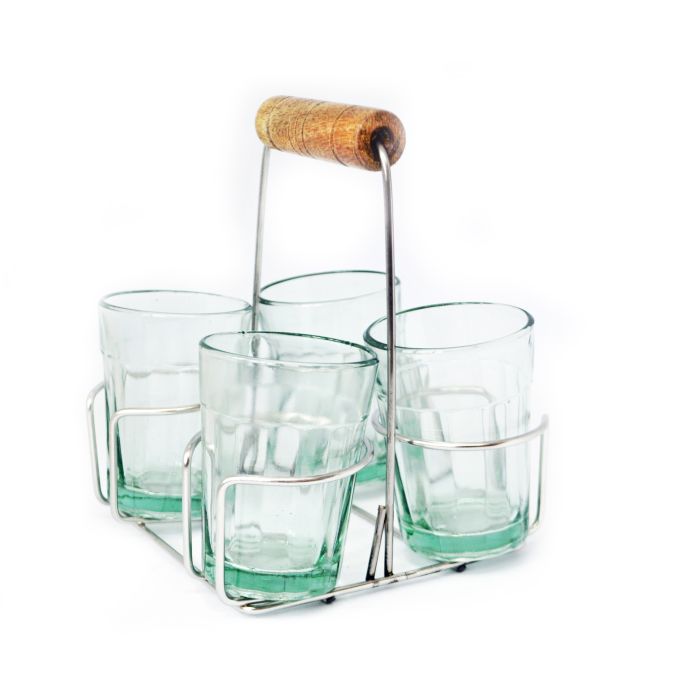 Indian Mini Chai glass carrier & 4 glasses set