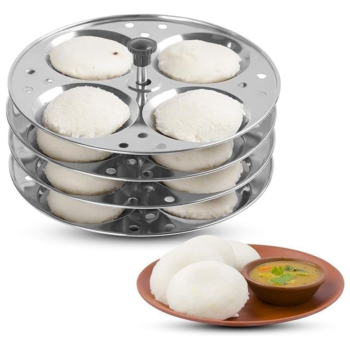 Stainless Steel Idli Stand - Regular Size - 4 Plates (16 Idli)