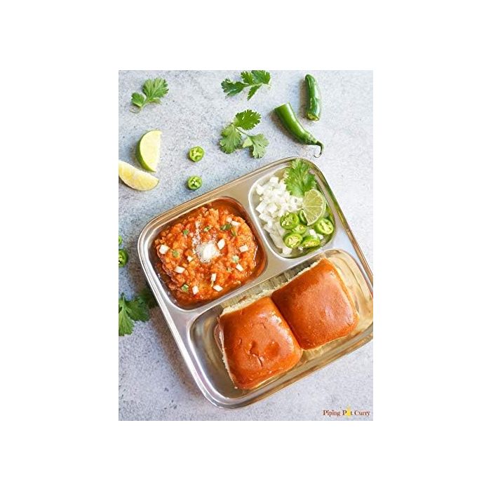 Stainless Steel Square Pavbhaji Plate -  3 Compartments Big