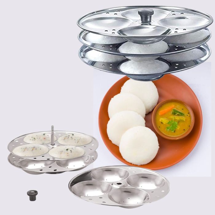 Stainless Steel Idli Stand - Regular Size - 3 Plates (12 Idli)