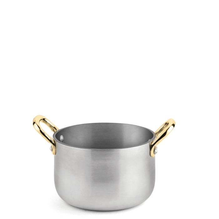 Brushed Aluminium Finish Mini Casserole 650ml with brass handles