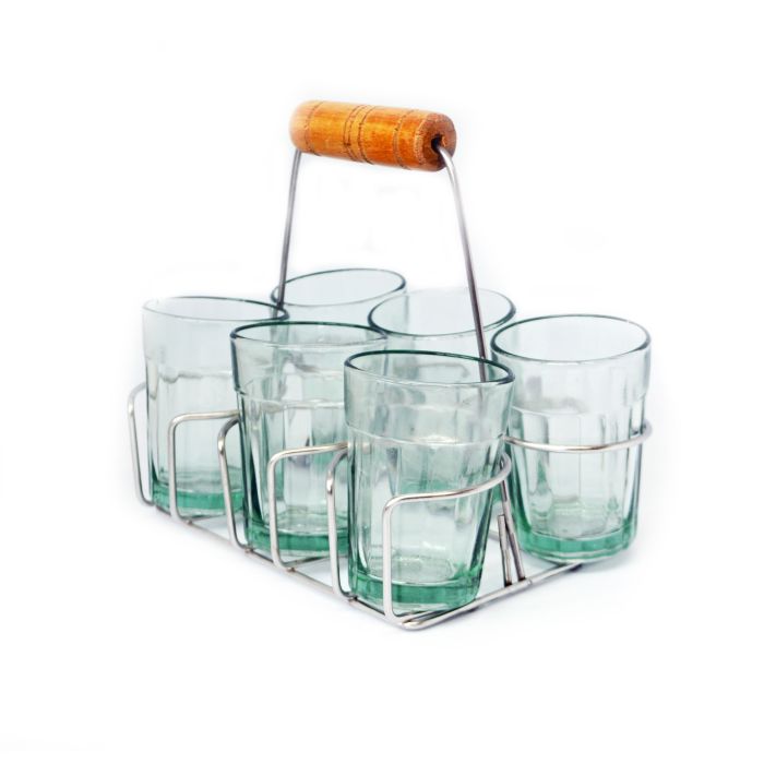 Indian Mini Chai glass carrier & 6 glasses set