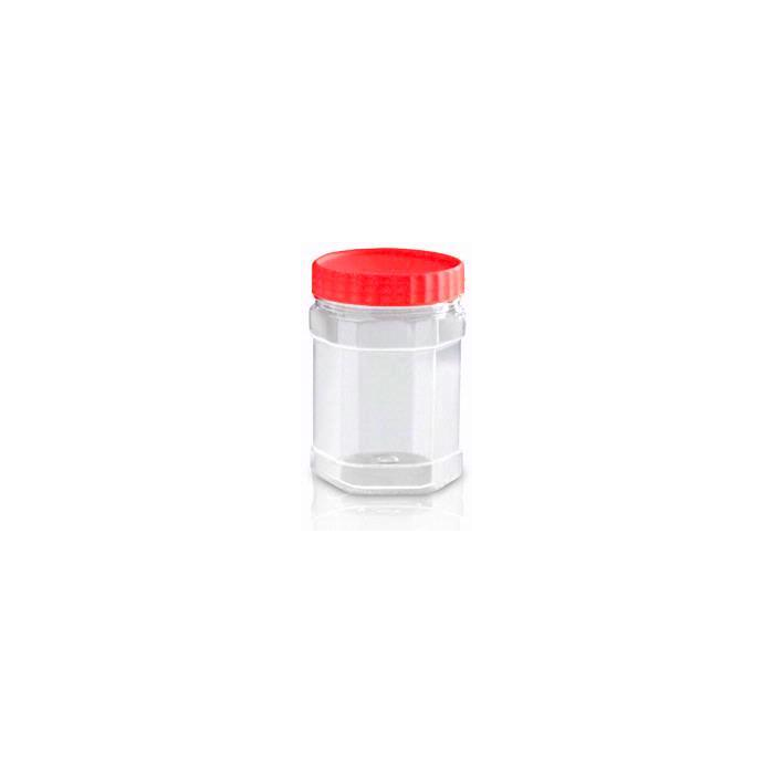 Sunpet Set of Hexagonal 400 ml Red Top Plastic Food Storage Jars Canisters (3 Pack)