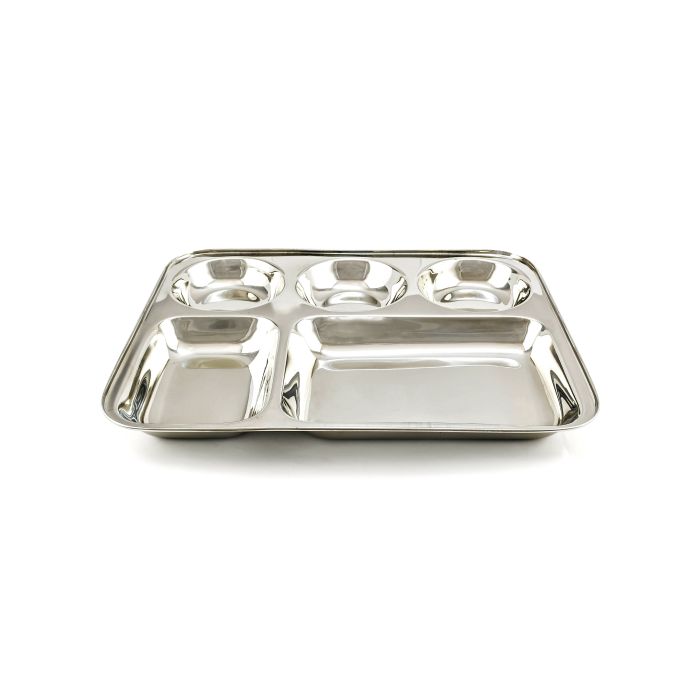 Stainless Steel Mirror Finish Bhojan Patra – 5 Compartments