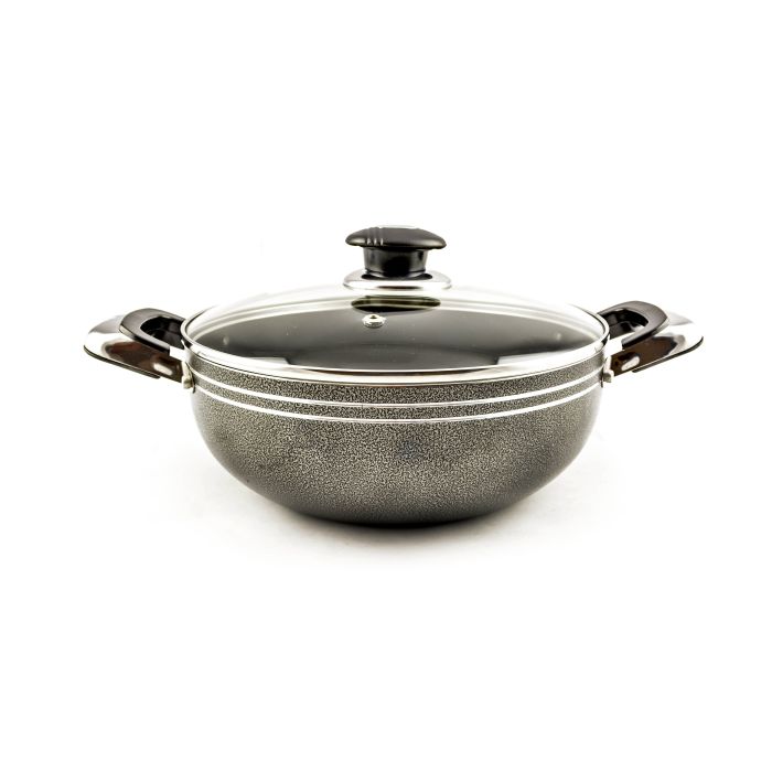 Grey Non-Stick Wok With Glass Lid – 26 cm
