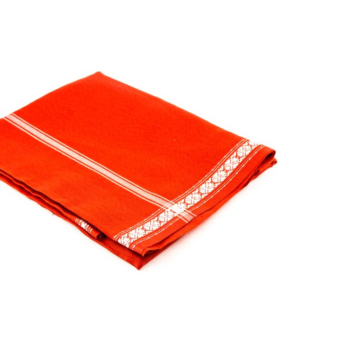 Pattu Cotton - Red with Patterned Silver Border