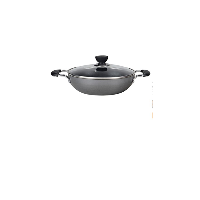 Zinel Hard Anodized Non-Stick Wok with Glass Lid - 24 cm