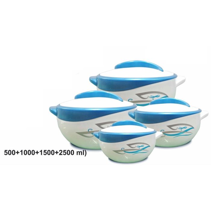 Pinnacle Parisa 4pc Round Blue & White Design Heat Insulated Food Storage Hot Pot Casserole Set