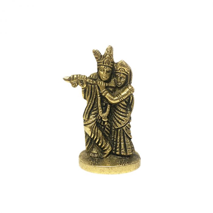 Antique Brass Solid Murti Radhe Krishna - 6.5cm Height x Width 3.5cm