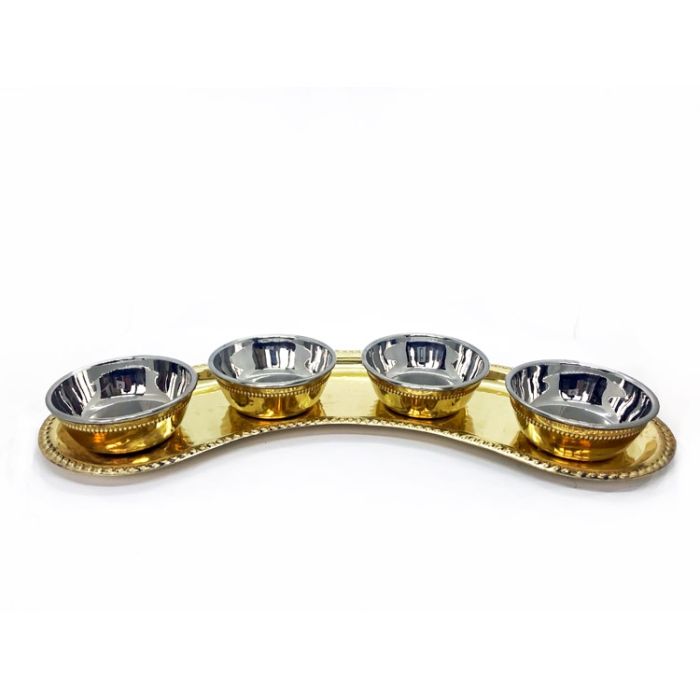 Stainless Steel Hammered Moon Thali With Brass Plating