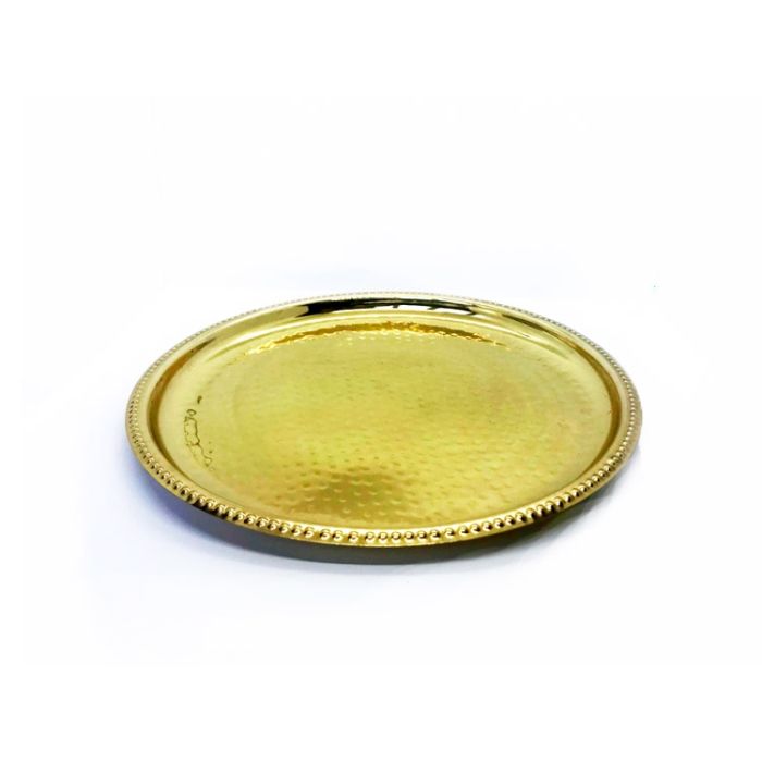 Round Stainless Steel Hammered Thali With Brass Plating - 28cm