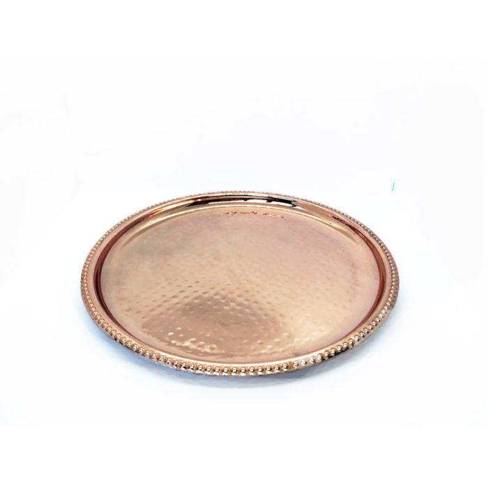 Round Stainless Steel Hammered Thali With Copper Plating - 28cm