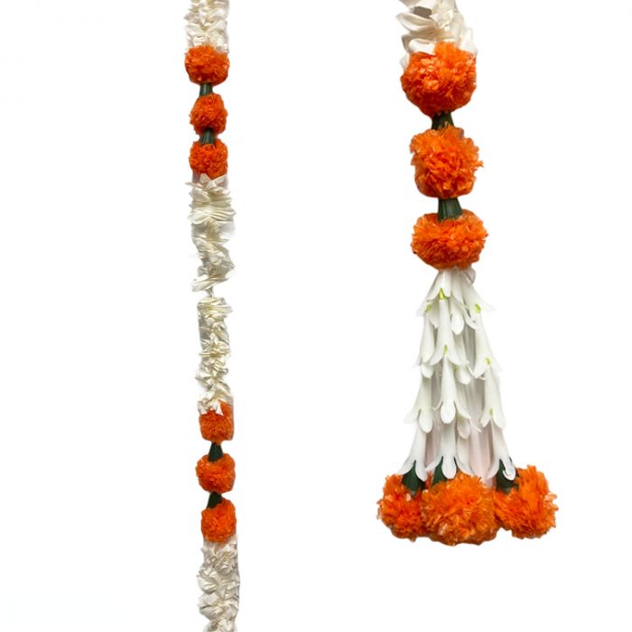 Single String Of Dark Orange Pom Pom with Jasmin Artificial Flowers - 39