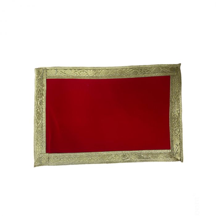 Red Velvet Chunri with a Thick Gold Border- Rectangle - 10X13