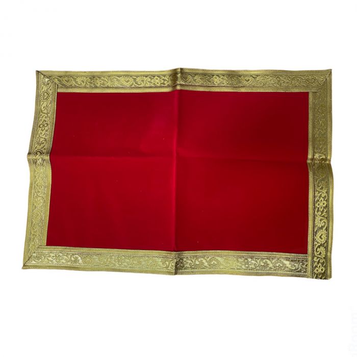 Red Velvet Chunri with a Thick Gold Border- Rectangle - 13X20