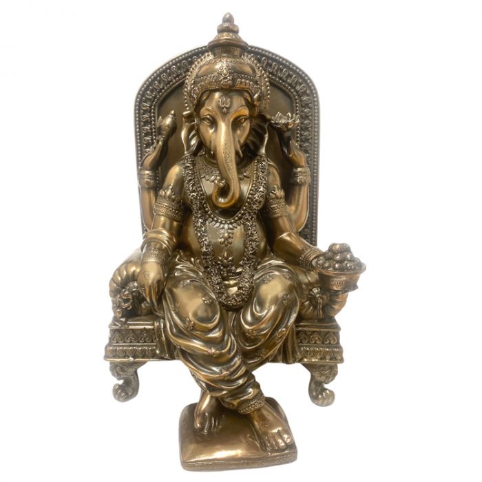 Polished Bronze Colour Ganesh Sitting On Chair - No 8 - 27cm