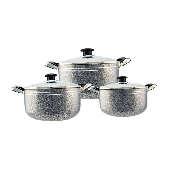 Grey Non-Stick Cookware Set of 3 Sauce pots with Glass Lid (22, 24, 26cm)