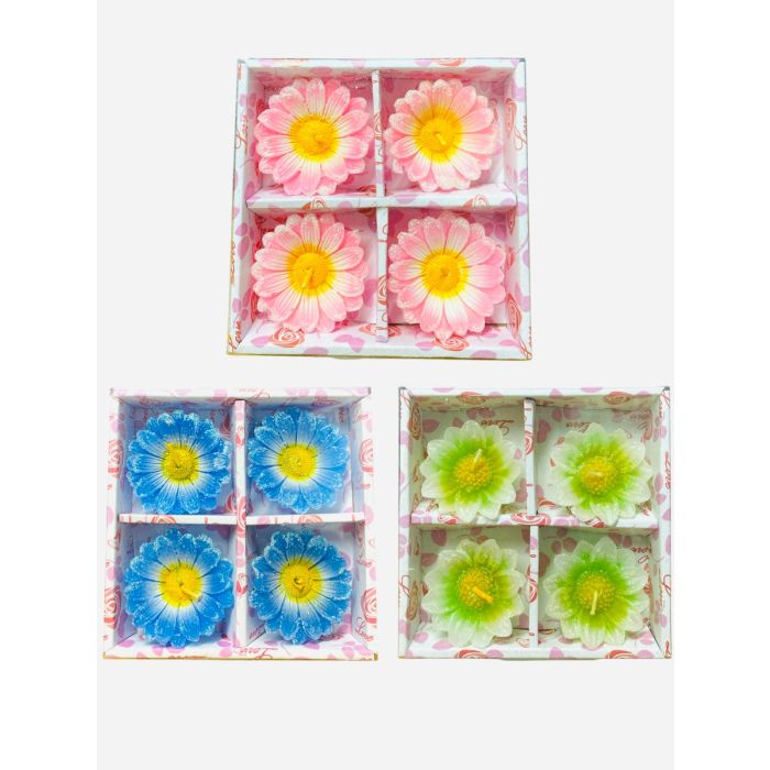 Coloured Daisy Flower Floating candle, 3 packs x 4 Candles in each pack - Mixed Packs