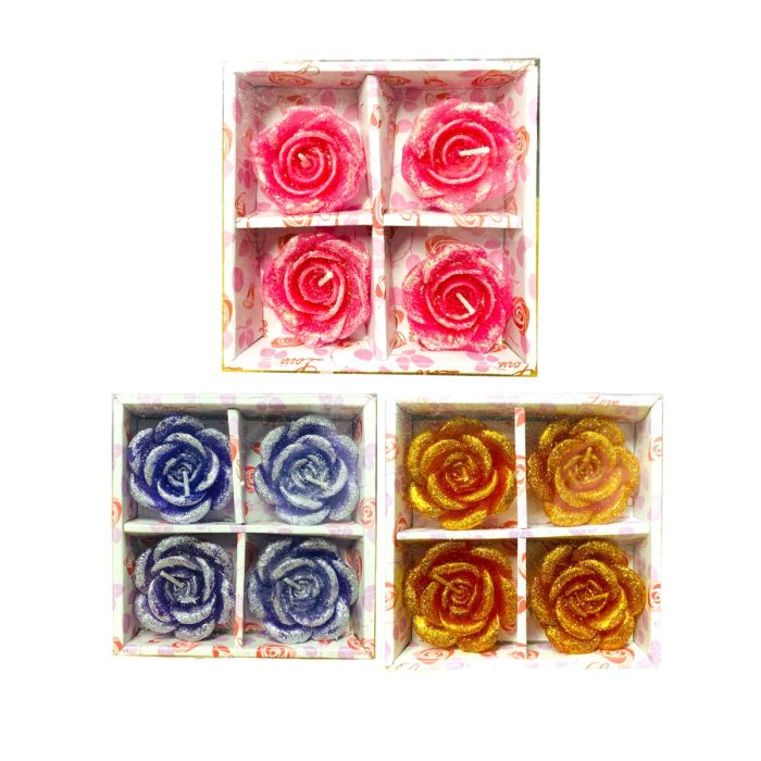 Coloured Rose Floating candle, 3 packs x 4 Candles in each pack - Mixed Packs