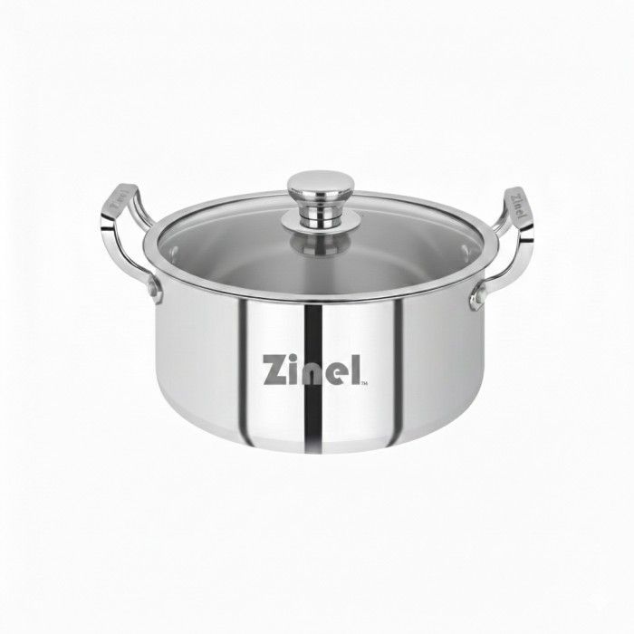 Zinel Stainless Steel Triply Casserole with Glass Lid, 32cm - 13L