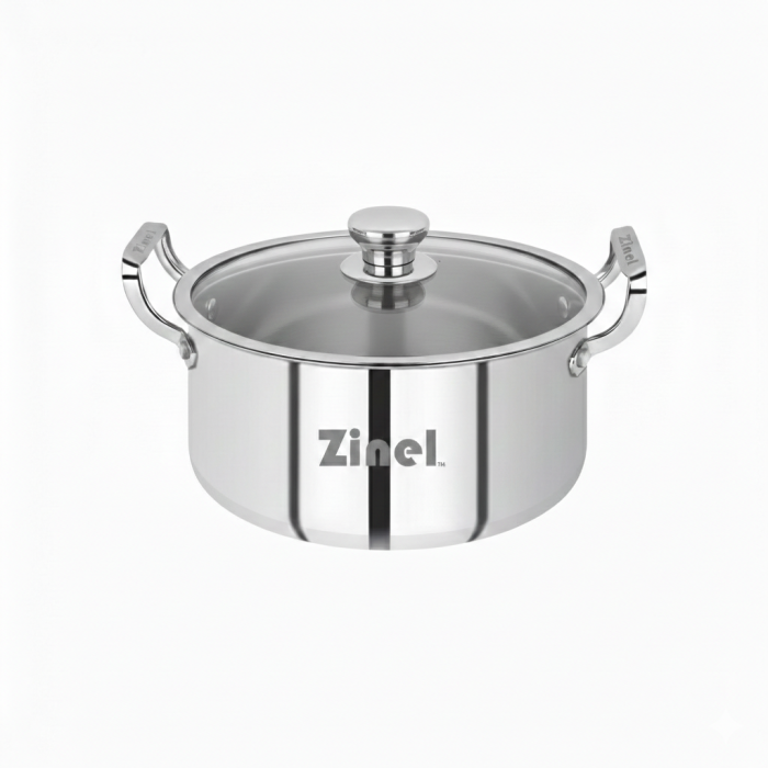 Zinel Stainless Steel Triply Casserole Pan with Glass Lid - 24cm-6L