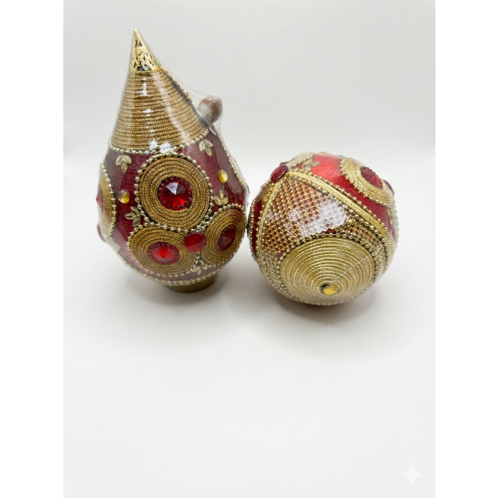 Decorated Coconut- Sliver, Gold, Red and Green Gems 