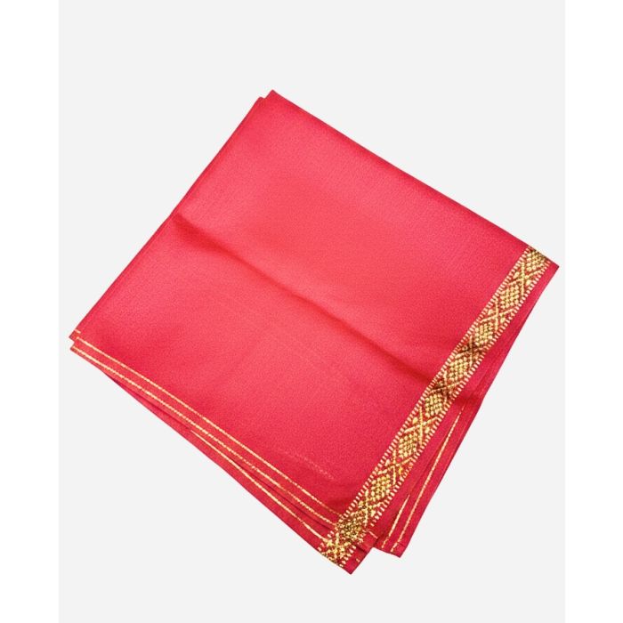 Pattu Cotton - Red with Patterned Gold Border
