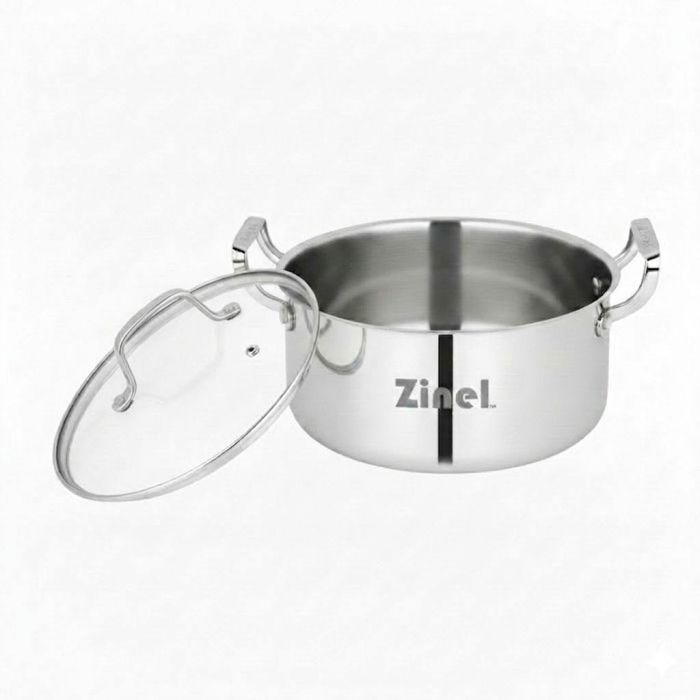 Zinel Stainless Steel Triply Casserole with Glass Lid, 28cm - 10L