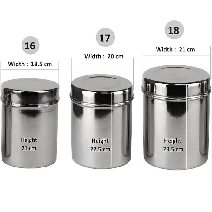 Stainless Steel Ubha Dabba Set Of 3 (16,17,18)