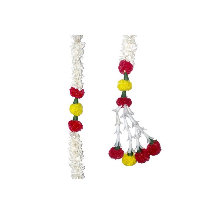 Single String Of White Jasmin With Red & Yellow Artificial Flower Ladi - 42