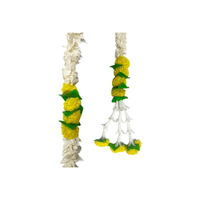Single String Of White Jasmin With Yellow Artificial Flower Ladi - 42