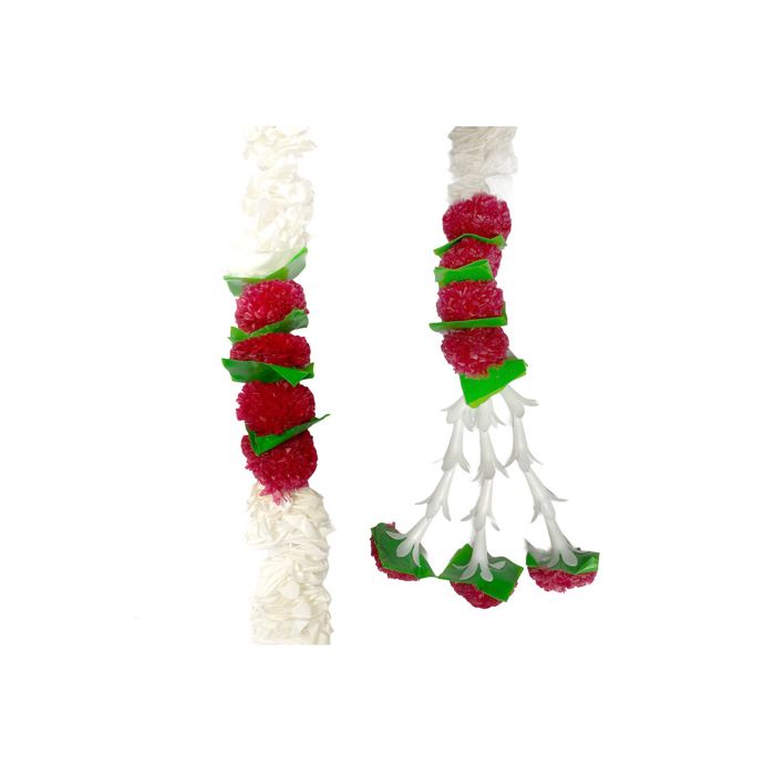 Single String Of White Jasmin With Red Artificial Flower Ladi - 42