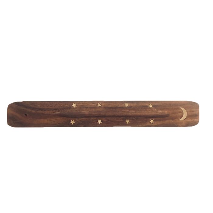 Wooden Flat Incense Stand With Moon and Stars