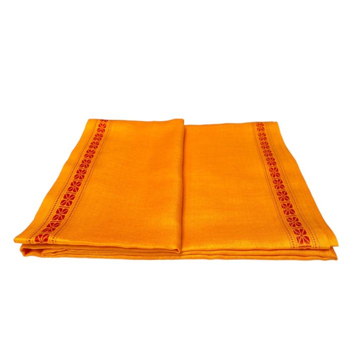 Pattu Cotton - Orange with Patterned Red Square Border