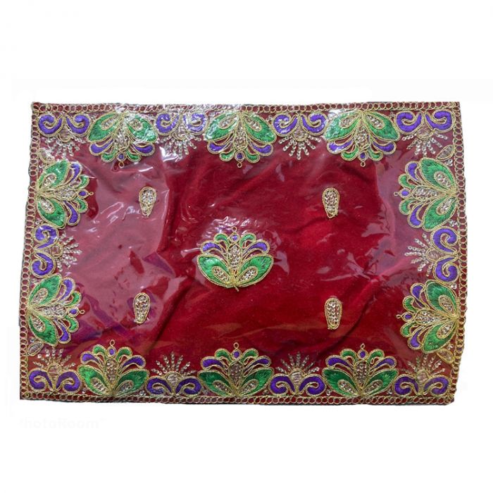 Red Velvet Chunri with Embroidery  - Rectangle - 23.5 cm x 32.5cm