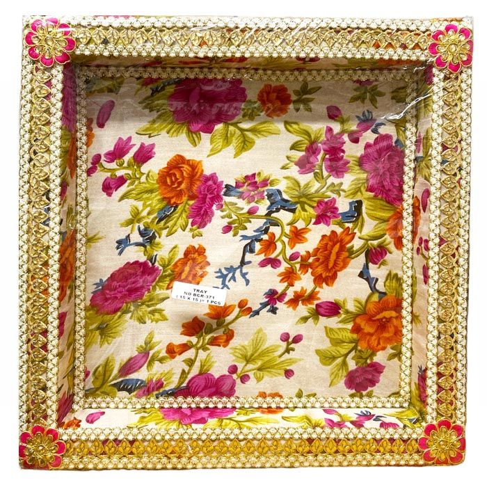 Flower Decorated Tray (Chhab) Square - Big