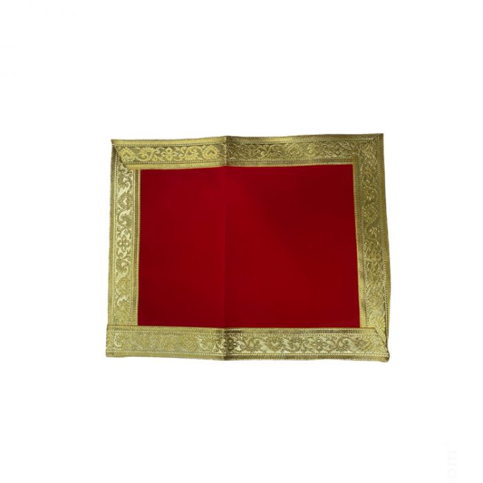 Red Velvet Chunri with a Thick Gold Border- Rectangle - 6X9