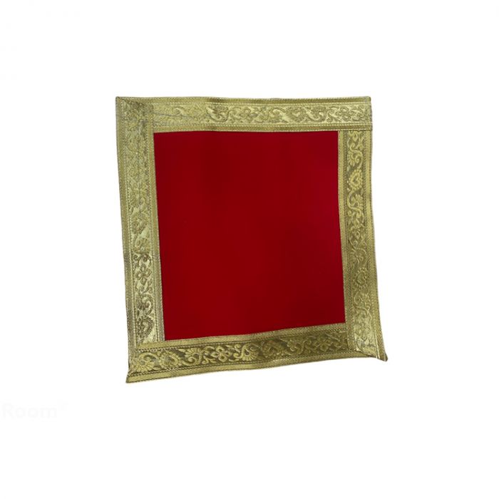 Red Velvet Chunri with a Thick Gold Border- Square - 10X10