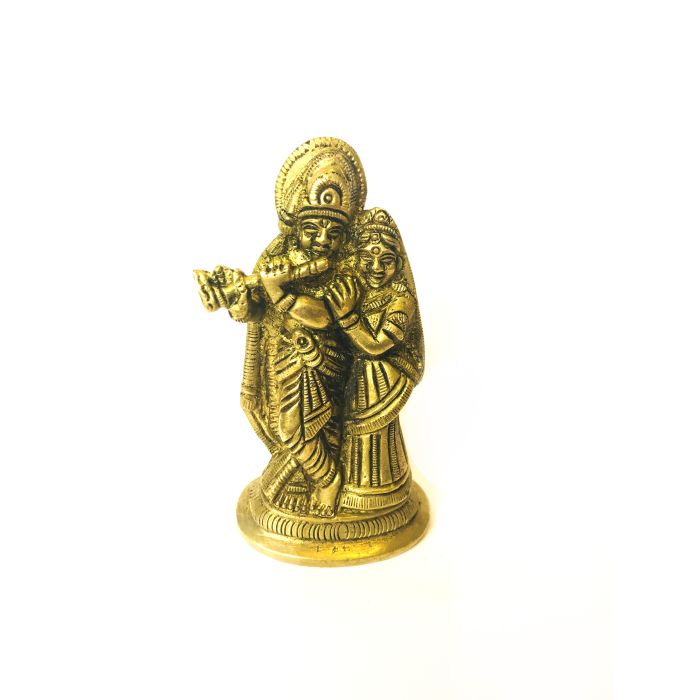 Antique Brass Solid Murti Radhe Krishna - 9.5cm Height x Width 4.5cm