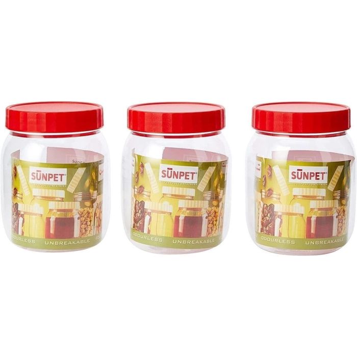 Sunpet 500 ml Red Top Plastic Food Storage Jars Canisters (3 Pack)