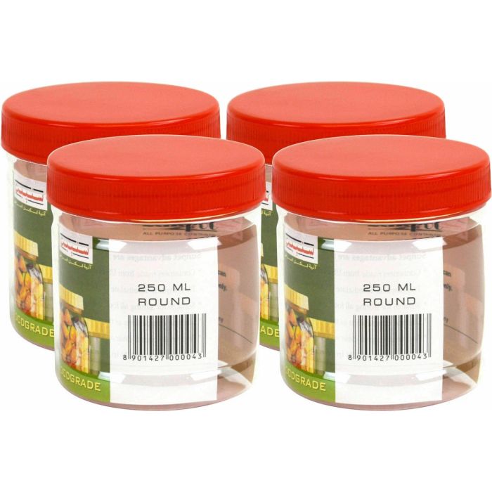 Sunpet 250 ml Red Top Plastic Food Storage Jars Canisters (4 Pack)