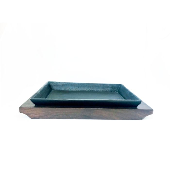 Sizzler - Iron Rectangle  Dish With Wooden Base 25.5CM