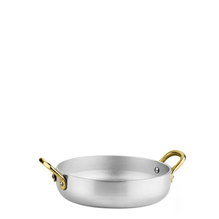 Brushed Aluminium Finish Mini Saute Pan 500ml with brass handles