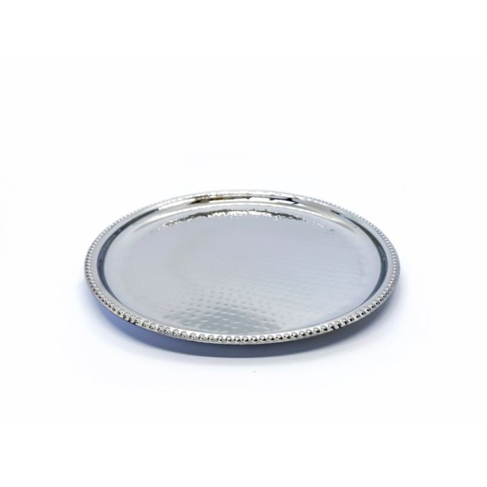 Round Stainless Steel Hammered Thali With Steel Plating - 28cm