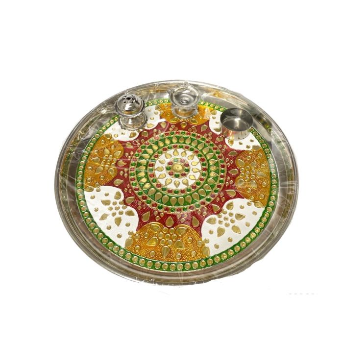 Stainless Steel Thali - Multi Colour - 25cm 